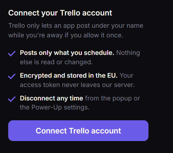 The Connect your Trello account window explaining what the permission is used for